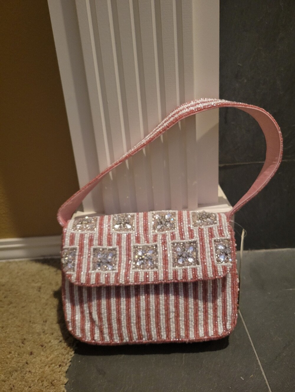 New Studio 12 Pink And White Hand Beaded Purse